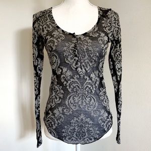 Damask Print Long Sleeve Semi Sheer Top Ralph Lauren Denim and Supply